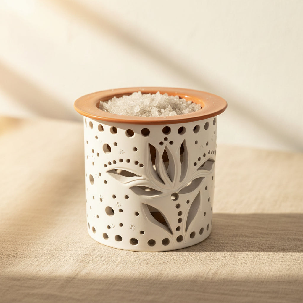 Ceramic Salt Aroma Lamp – Cylinder – Saltora natural mineral wellness product