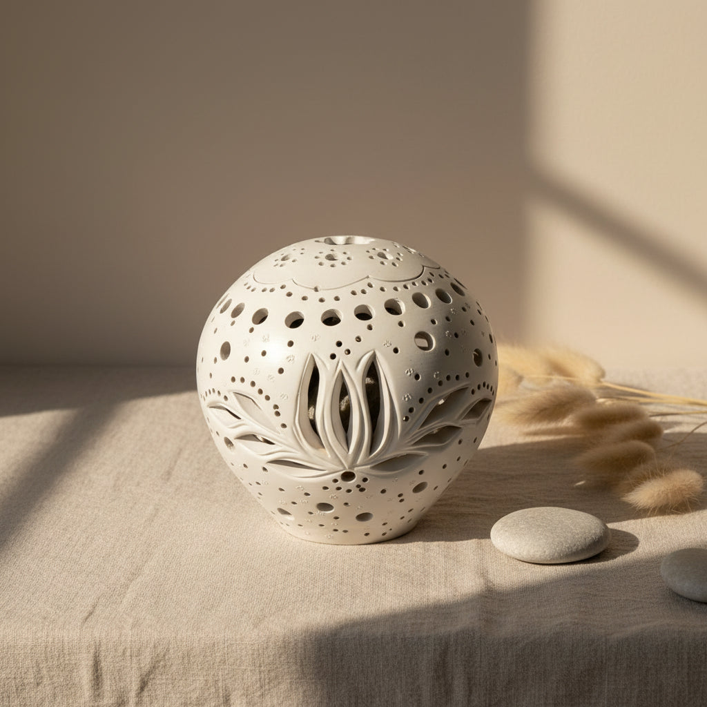 Ceramic Salt Aroma Lamp – Lotus – Saltora natural mineral wellness product