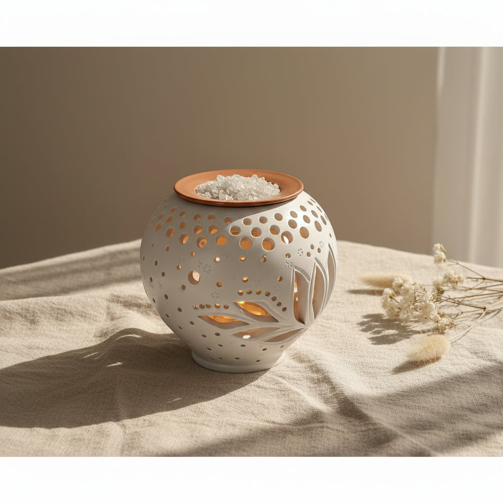 Ceramic Salt Aroma Lamp – Round – Saltora natural mineral wellness product