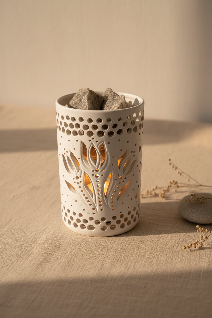 Ceramic Salt Aroma Lamp – Tall – Saltora natural mineral wellness product