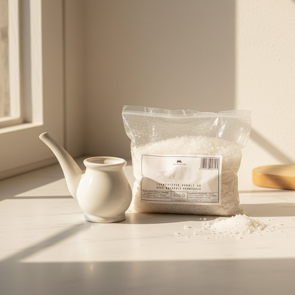 Natural Nasal Rinse Salt with Ceramic Neti Pot Set 500 g - Saltora natural bath salt product
