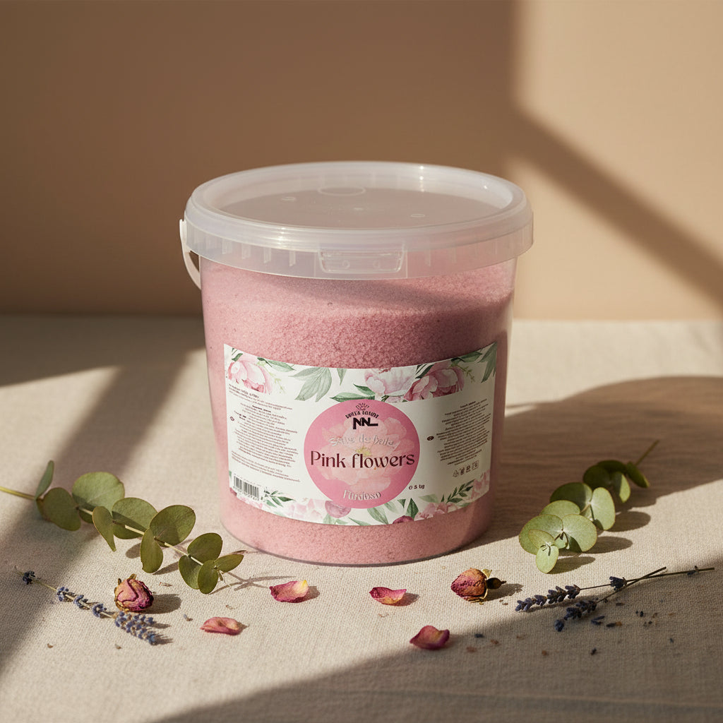 Pink Flowers Bath Salt Bucket 5 kg - Saltora natural mineral salt product